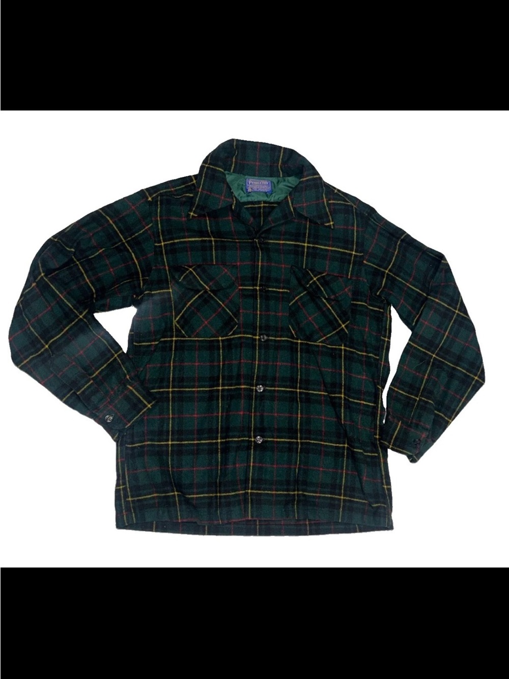 PENDLETON VTG 100% Virgin Wool Shirt Green MacRae Tartan Plaid Made in USA SZ.M